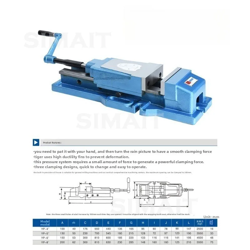 Built-in Vice, Precision Hydraulic Pliers Cnc Machining Center 5/6/8 Inch Milling Machine Hydraulic Table Vice