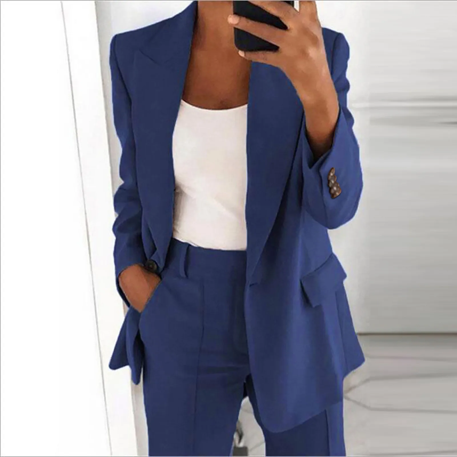 

Women's Two Piece Lapels Suit Set Office Business Long Sleeve Button Formal Jacket + Pant Suit Slim Womens plus Cocktail Dress