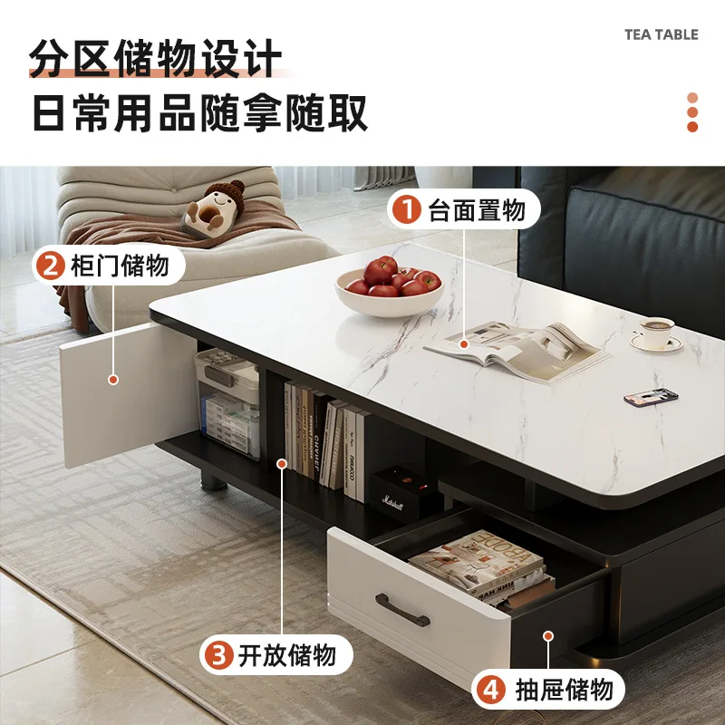 Coffee table living room high-end tempered glass small apartment table simple modern rock slab tea table