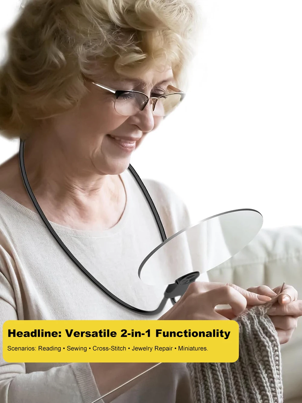 3X Hands-Free Neck Magnifier for Reading Large Page Magnifying Glass with Flexible Gooseneck 5.12" Lens for Seniors Sewing Craft view 3
