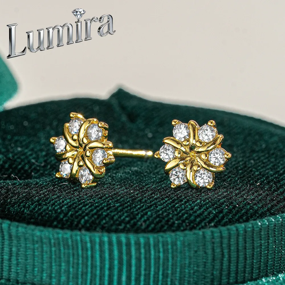 

Lumira 18K Gold Women's Sunflower Stud Earrings Minimalist Moissanite Earrings Christmas Charm Fine Jewelry Gift