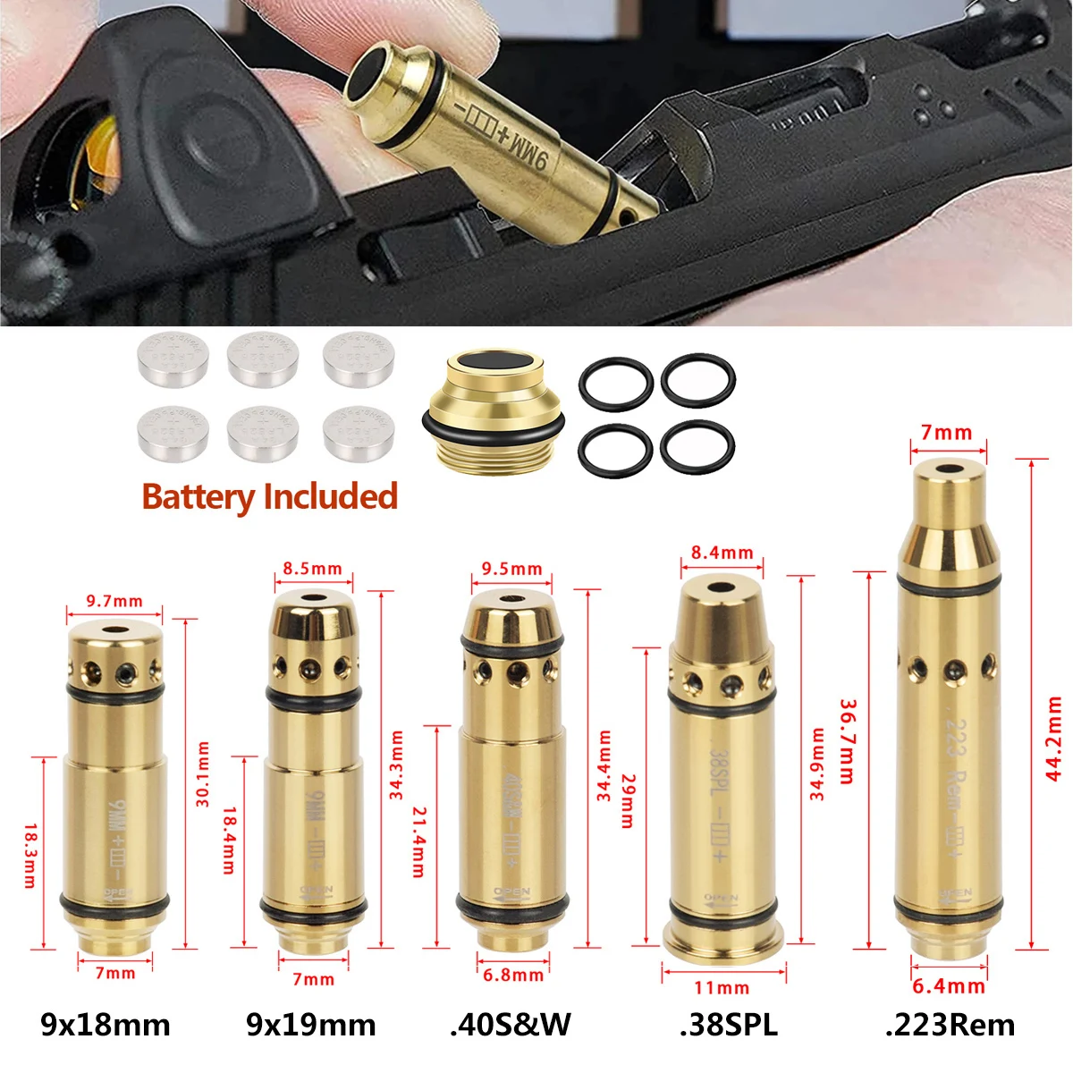 9mm/380ACP/40S&W/223Rem Laser Training Bullet Dry Fire Laser Trainer Cartridge Tactical Red Dot Laser Training Bore Sight