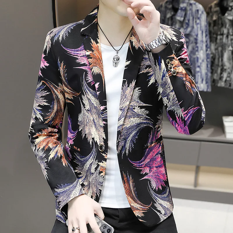 2024The New Men\'s Fashion Handsome Printed Suit Casual Korean Version of The Trend Banquet Stage  Blazers   Blazer Masculino