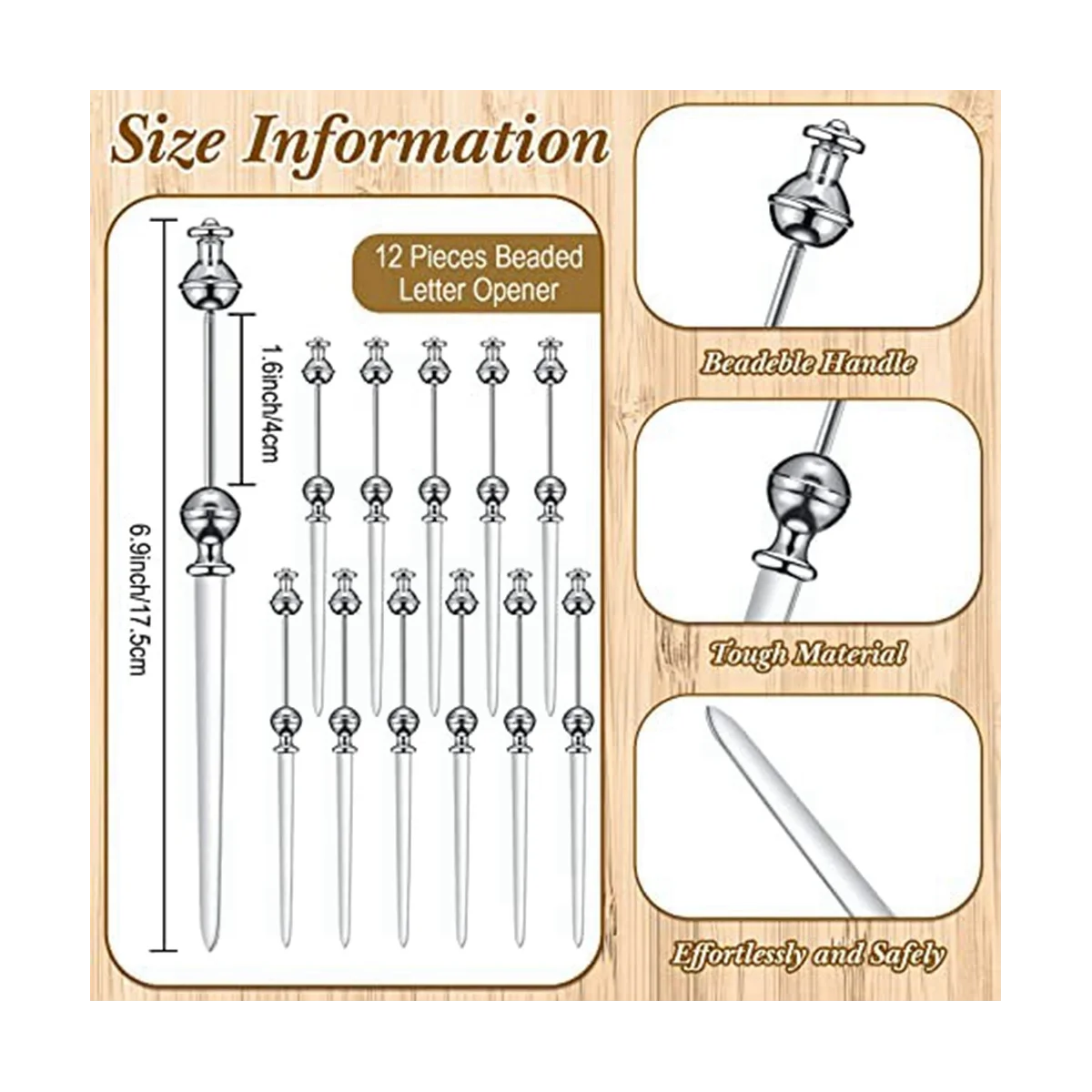 12 Pieces Letter Opener Metal Letter Opener Envelope Opener Knife Beadable Letter Opener( Not Included Beads)