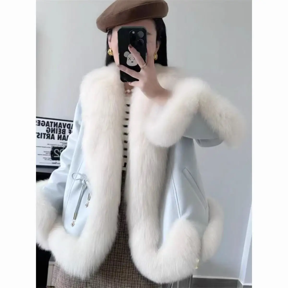 2025 Winter New Down Cotton Clothes Thickened Fur Splicing Fur Jacket Fashionable Light Luxury Fur Integration