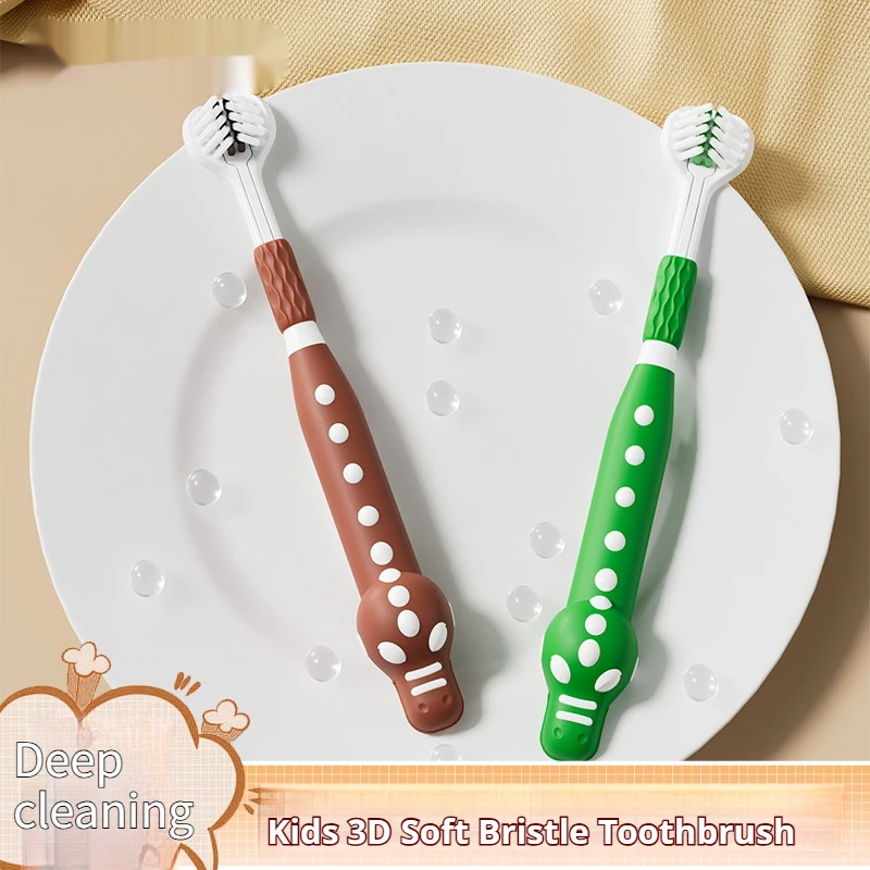 

Набор из 4 детских трехсторонних зубных щеток в форме крокодила случайного цвета для чистки и защиты десен, 3D-зубные щетки с мягкой щетиной, которые удобно прилегают к зубам для эффективной чистки, трехсторонняя чистка, незаменимые для домашнего использо