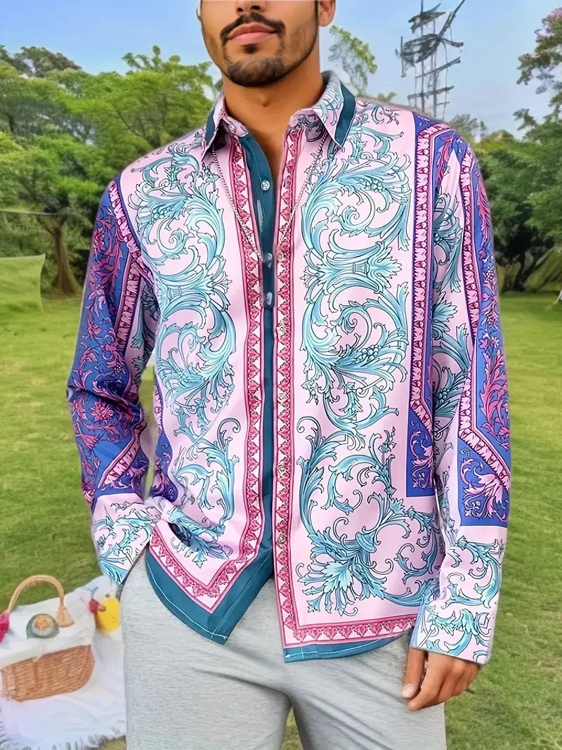 Camisa con solapa para hombre, top de manga larga, color azul y morado, suave y cómodo, nuevo listado, 2023