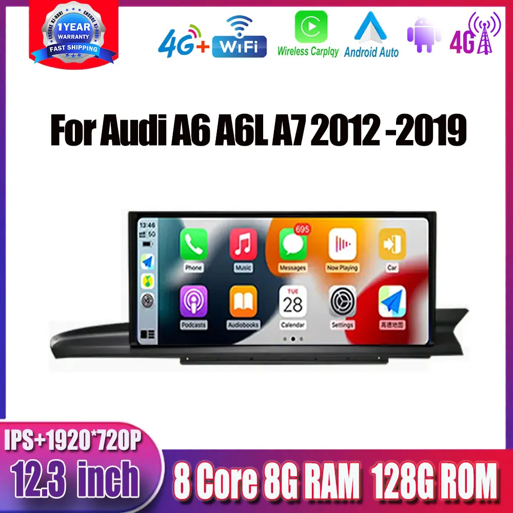 

RHD Android 14 Touch Screen Auto Multimedia Radio Player For Audi A6 A6L A7 2012 -2019 Car Accessories Carplay Monitors 12.3"