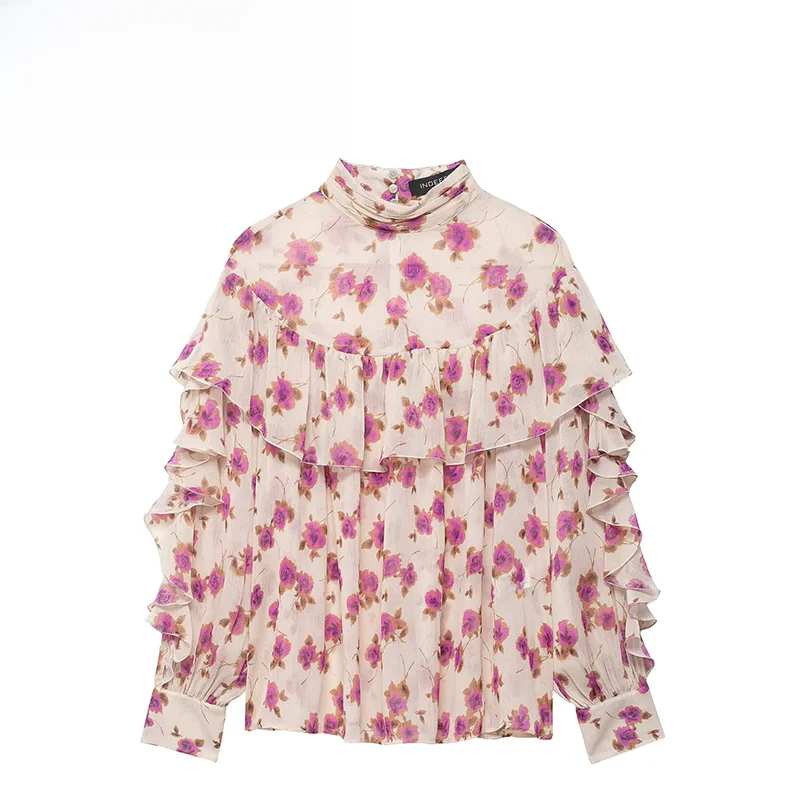 

Fashionable Printed Layered Decorative Shirt ZR Spring New Arrival Women's Loose Fit Long Sleeve Polyester Breathable Casual ...