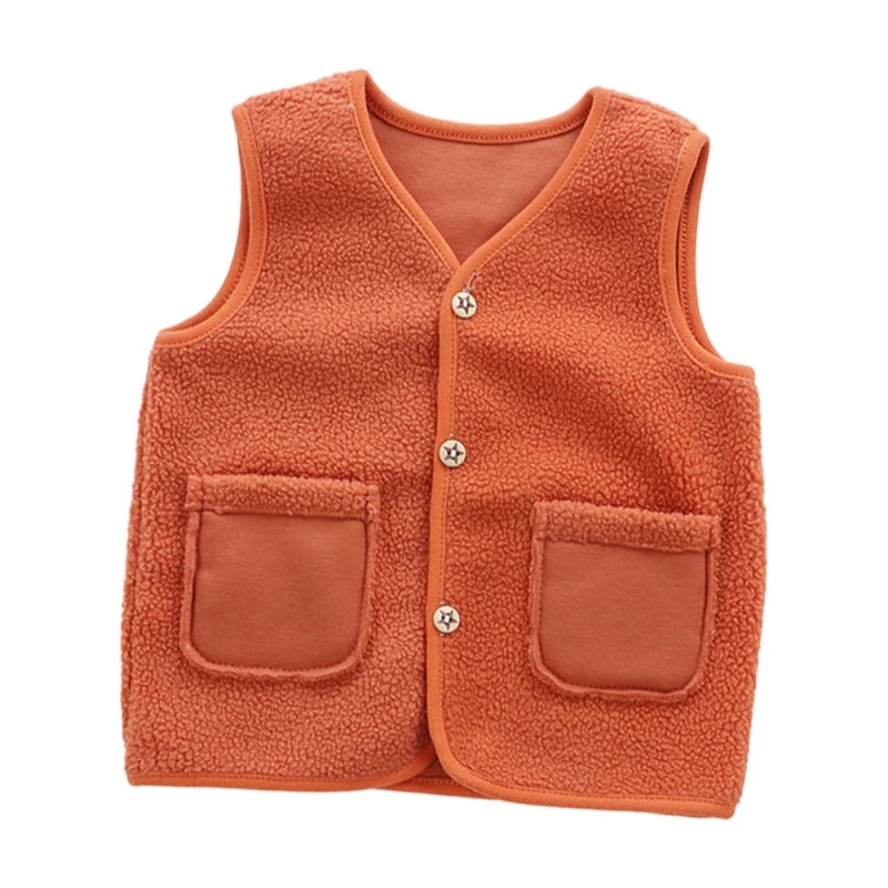 Newborn Baby Polar Fleece Vest Fall Winter Infant Thickened Solid Color V-neck Warm Waistcoat With Pockets For 0-1Y Boys Girls