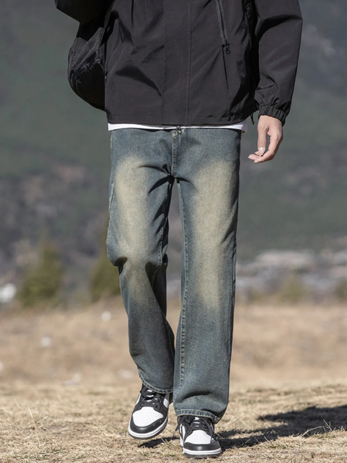 

Прямые джинсы в американском стиле ретро, мужские свободные повседневные длинные брюки, широкие брюки для подростков, износостойкие легкие летние джинсы