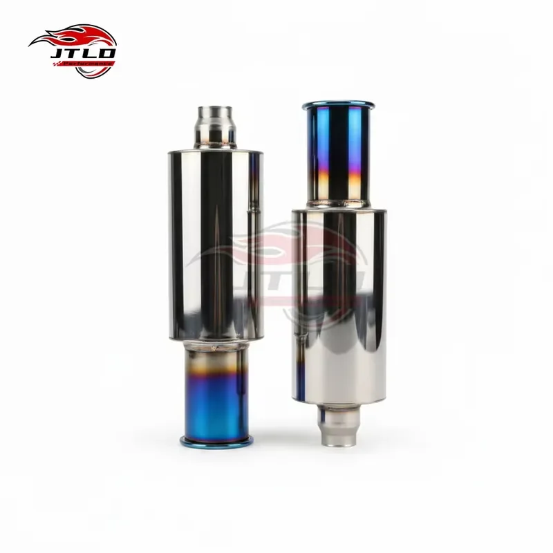 Universal T304 Stainless Steel High Flow Muffler Burnt Blue Tip with Exhaust Resonator Deep Aggressive Racing Sound