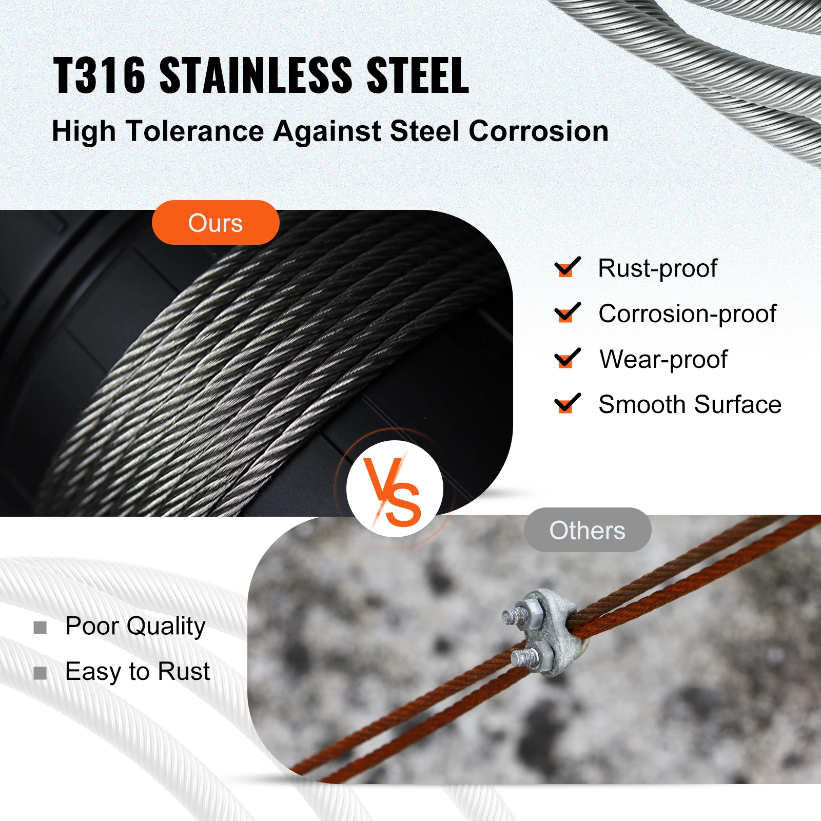 for Garden Fence Railing SucceBuy1000ft T316Stainless Steel Wire Rope Cable High Strength Tension Flexible Fishing Lifting Cable