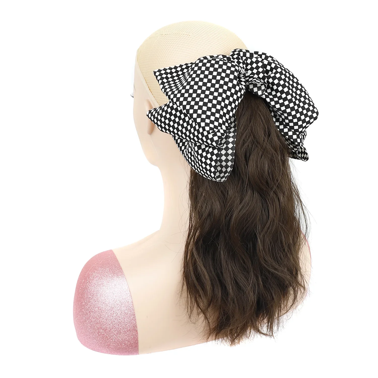 Synthetic Ponytail Women\'s Long Curly Hair Claw Clip Ponytail Bow Simulation Ponytail Braid Low Tie Hair Accessories