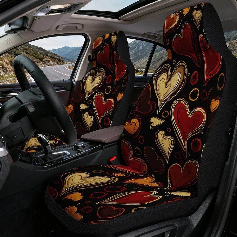 2pcs, Trendy Valentine's Hearts Pattern Car Seat Covers, Designed For Driver And Passenger Front Seats, Fresh Look For Car Inter