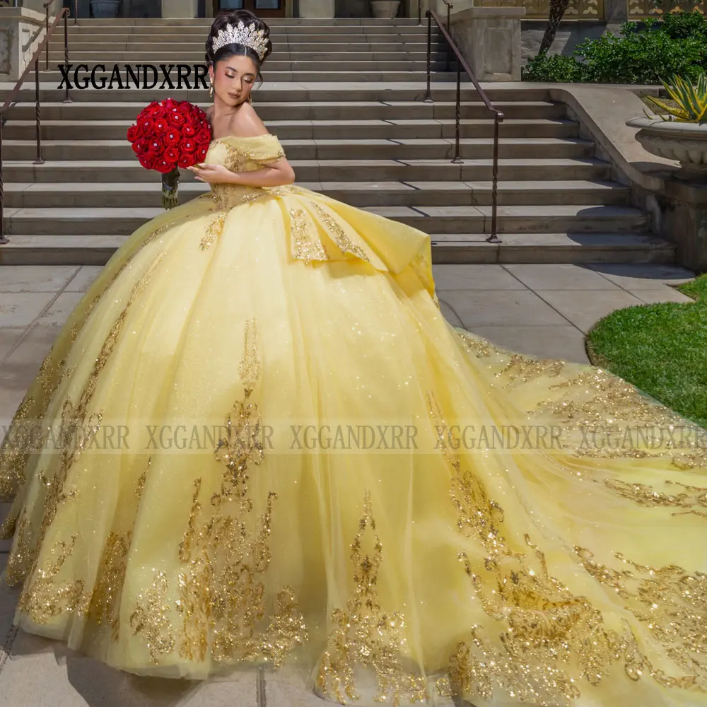 Luxury Ball Gown Yellow Quinceanera Dresses 2026 Beading Princess Sweet 16 Birthday Party Gown Vestidos De 15 Quinceañera Miss