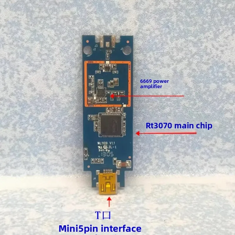 RT3070 + 6669 power amplifier wireless network interface card linux kali ubuntu can be modified with flat radar antenna
