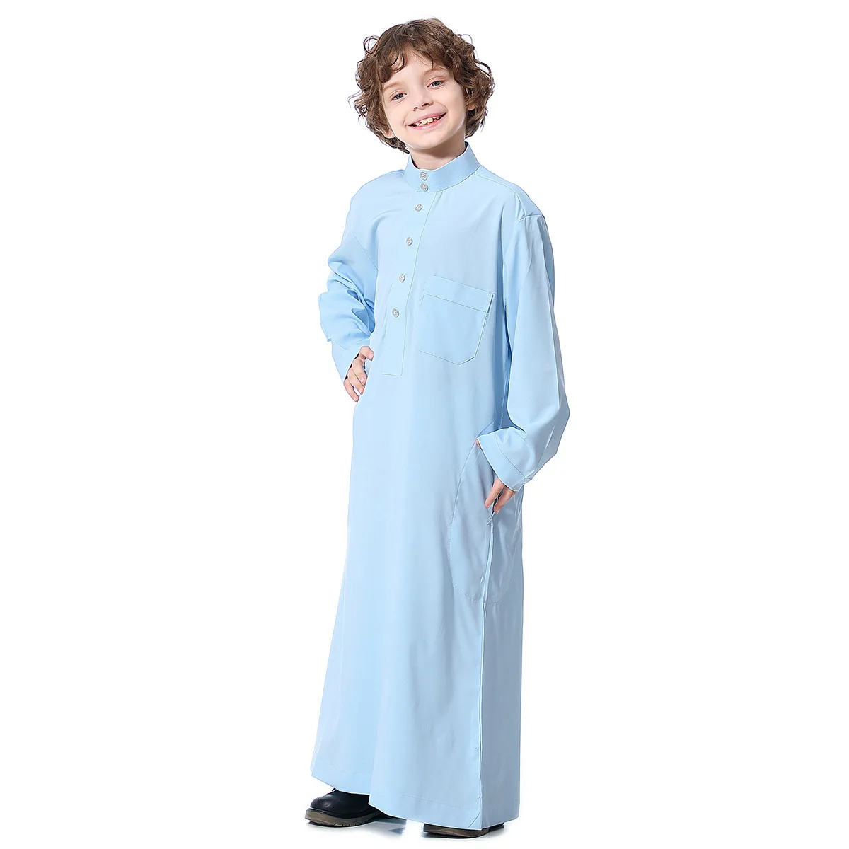 Muslim Children Abaya Ramadan Jubba Thobe Boy Long Dress Kids Caftan Islamic Robe Stand Collar Kaftan Dubai Arab Worship Service