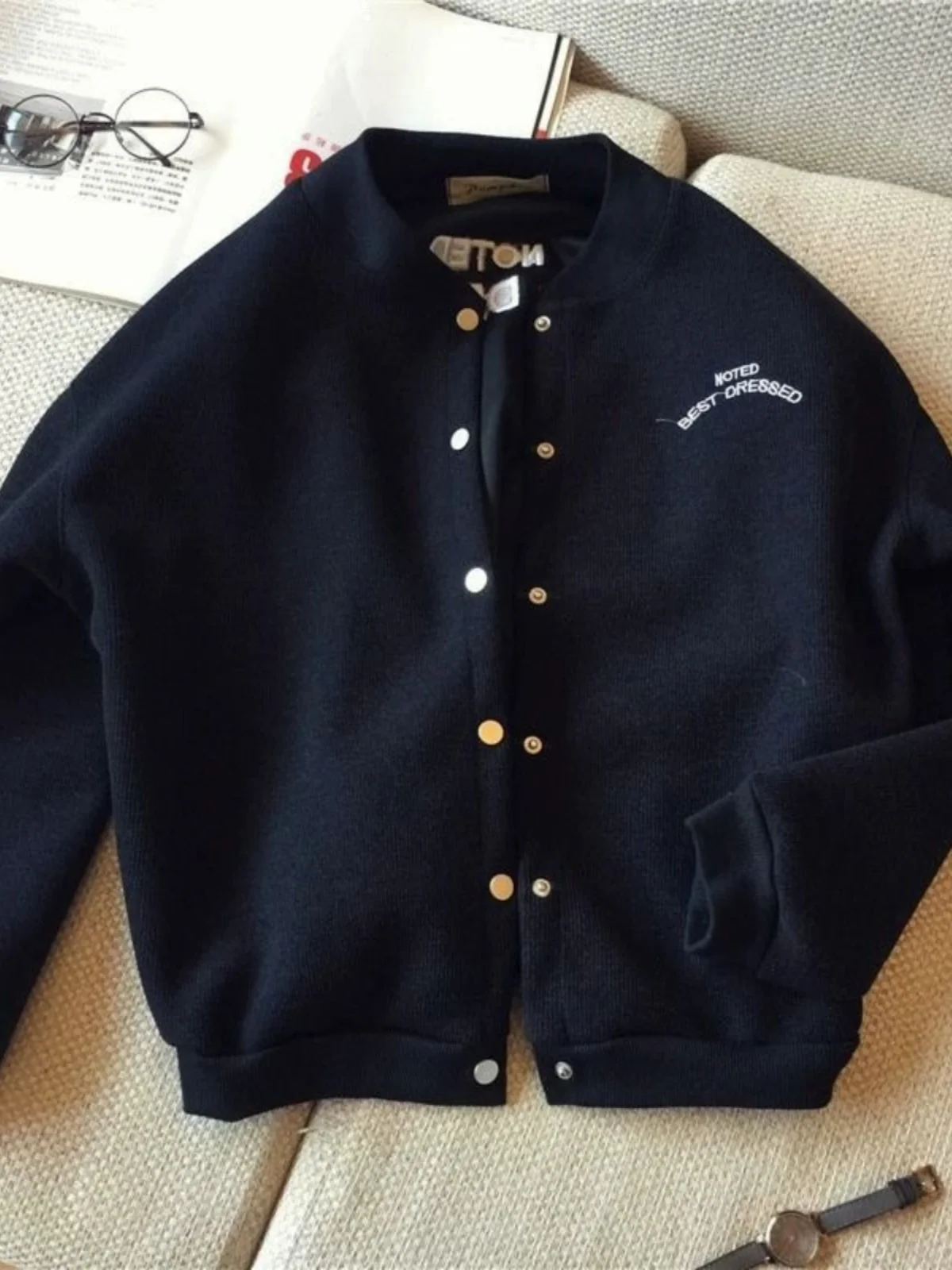 

Extra Large Knitted Open Cardigan Jaet Loose Baseball Sle Thin Spring Autumn Women's Faion Casual Outerwear