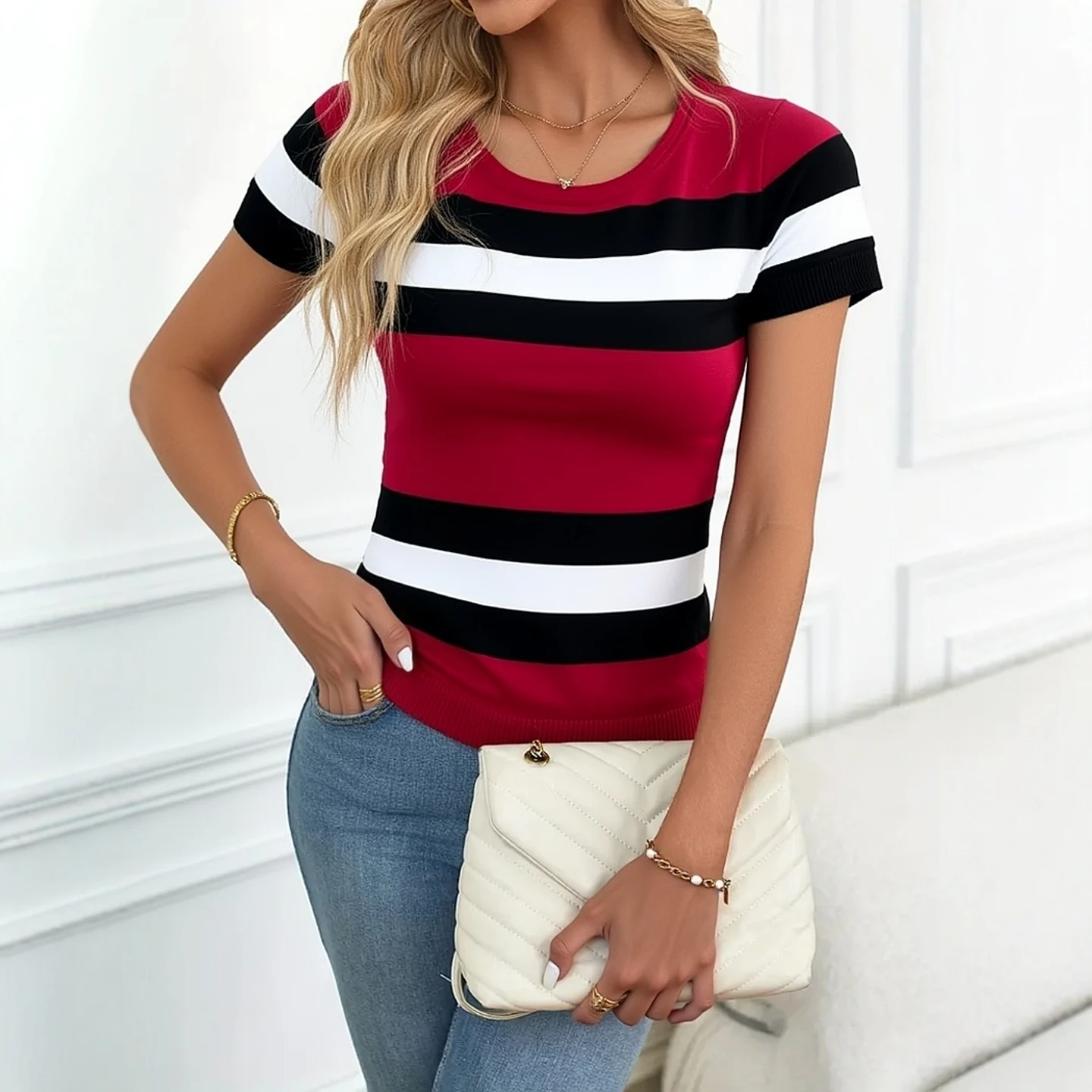 여성 여름 스웨터 아이스 실크 반팔 니트웨어 2025 한국 패션 신상 슬림 얇은 여성 풀오버 점퍼