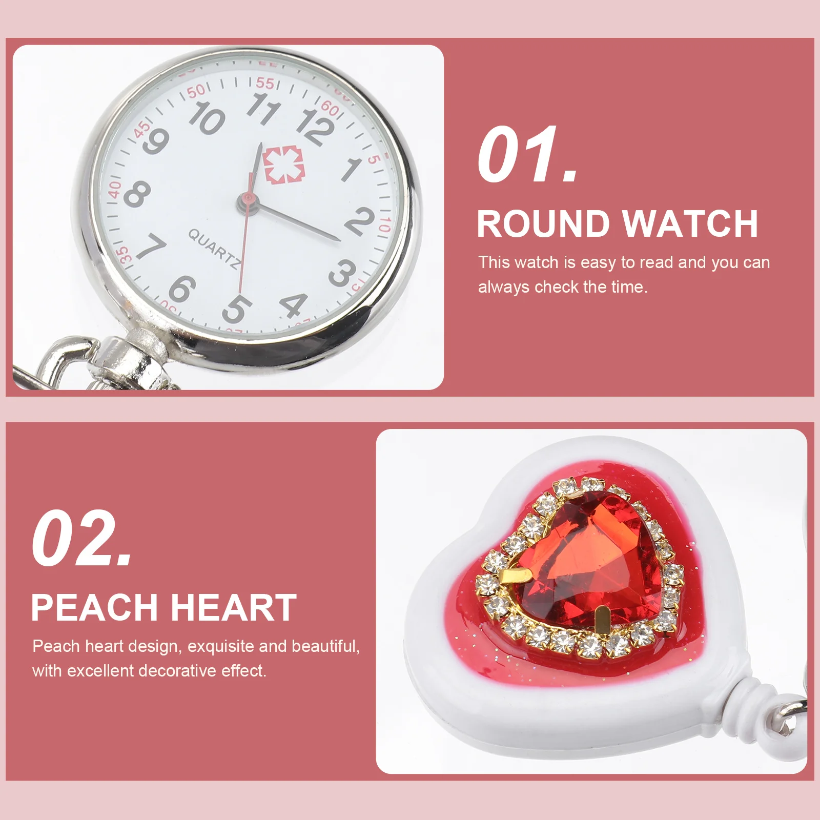 

3Pcs Heart-Shaped Nurse Watch Exquisite Craftsmanship Reasonable Dial Design Clear Time Viewing Portable Lightweight Durable