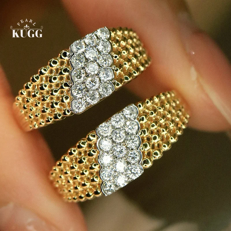 

KUGG 100% кольца из желтого золота 18 карат, модный дизайн, 0,42 карата, обручальное кольцо с настоящим натуральным бриллиантом для женщин, высокие свадебные украшения