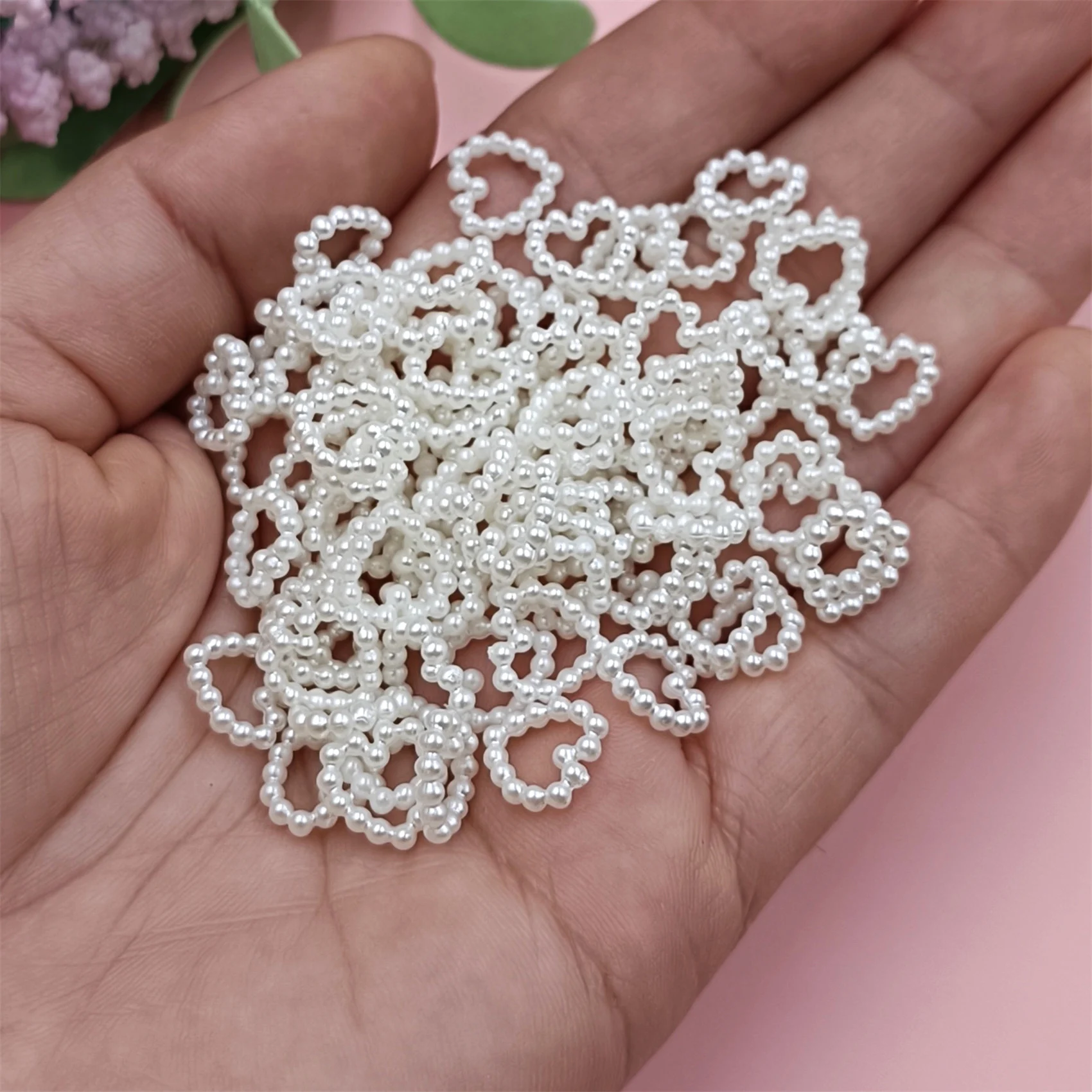 40pcs/pack ABS Pearl White Loose Beads For Jewelry Making Crafts DIY Mini Heart Star Without Hole Drip Glue Filling Decoration