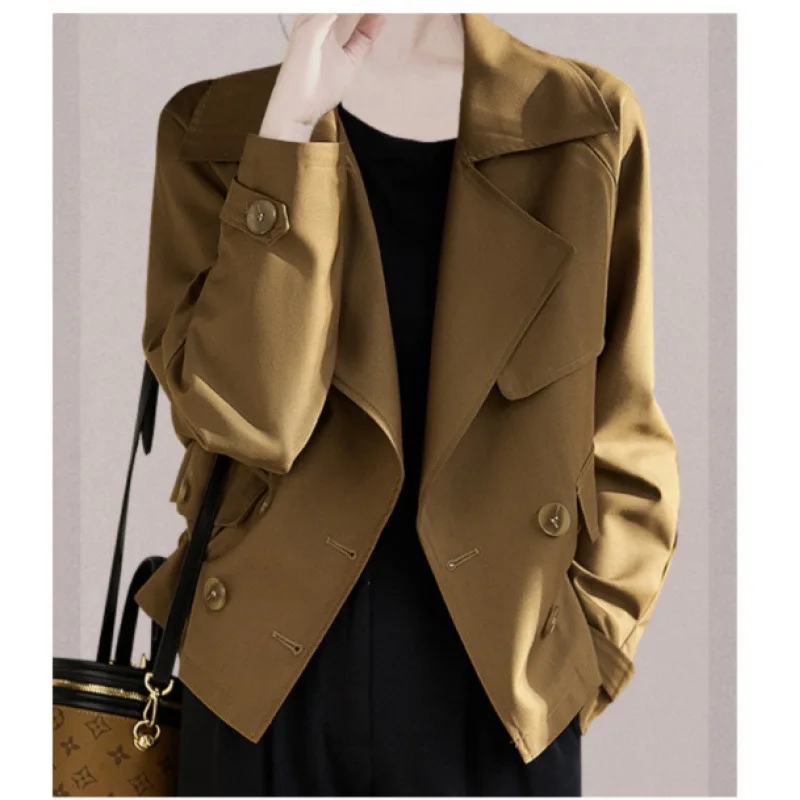 

Short Trench Coat Women 2026, Fall Autumn Casual Outerwear British Retro Style Belted Jacket
