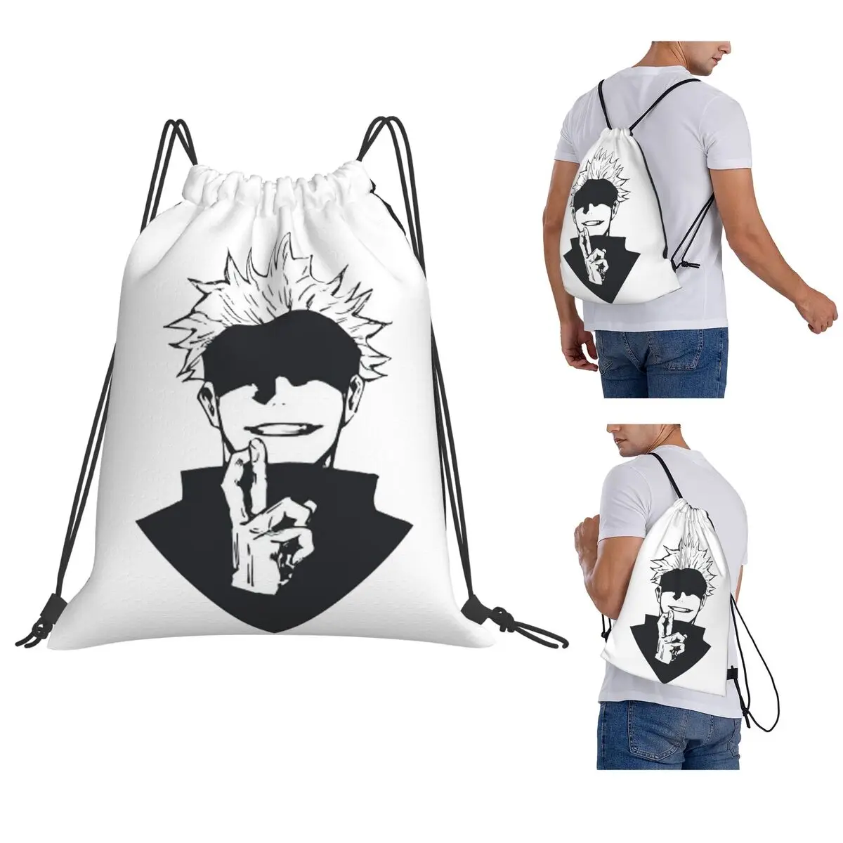 

Gojo Manga Kawaii Japanese Anime Backpacks Fashion Drawstring Bags Storage Bag Book Bags for Man Woman School