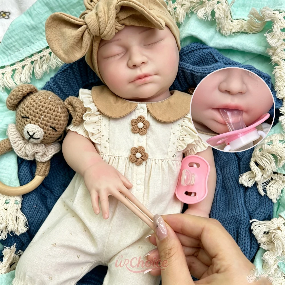 55cm Flexible Can Open Mouth Silicone Reborn Doll Handmade Painting Delicate Vein Details Premium Art Collection Doll