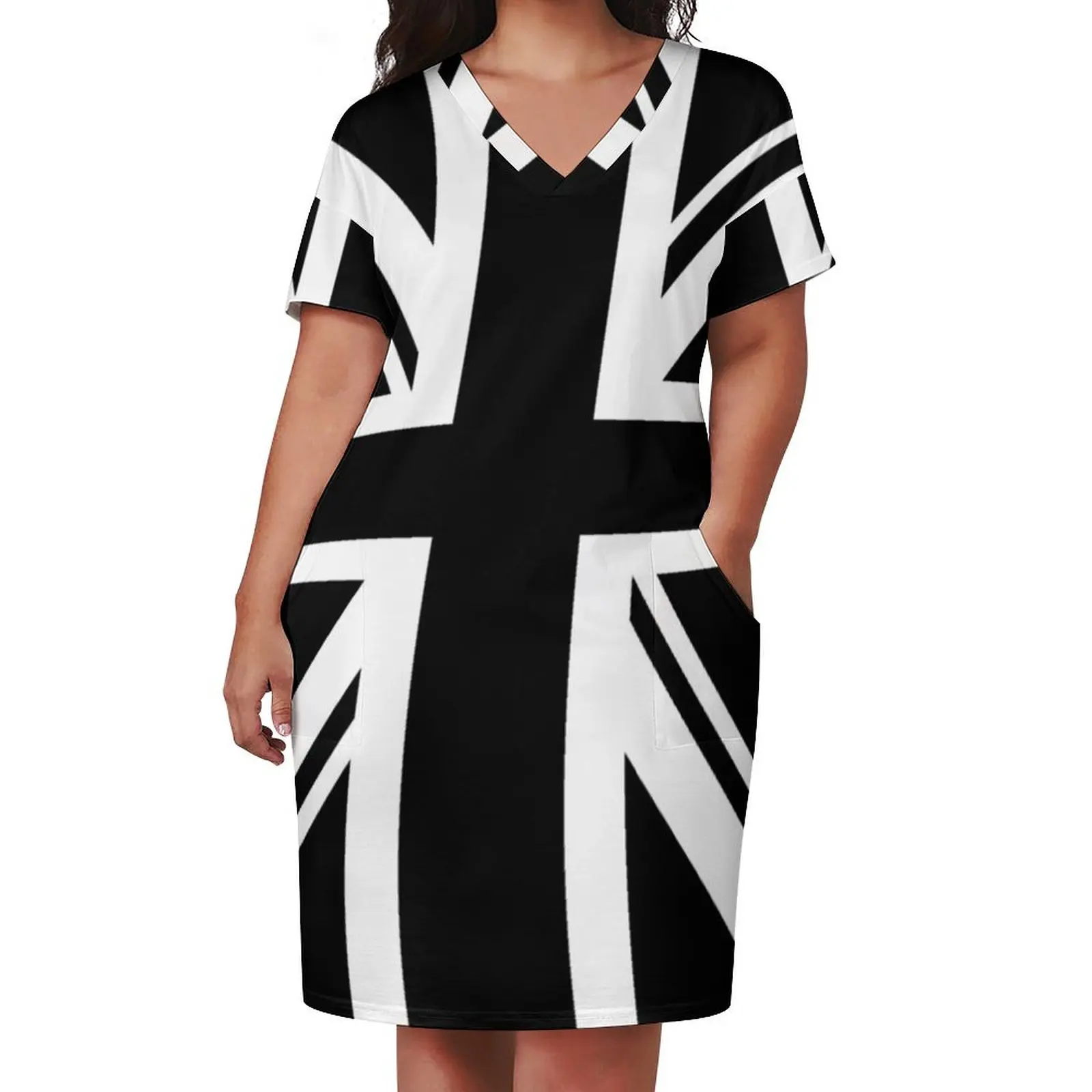 Union Jack B & W lose Tasche Kleid Damen bekleidung Frauen elegante lose Kleider Abendkleider