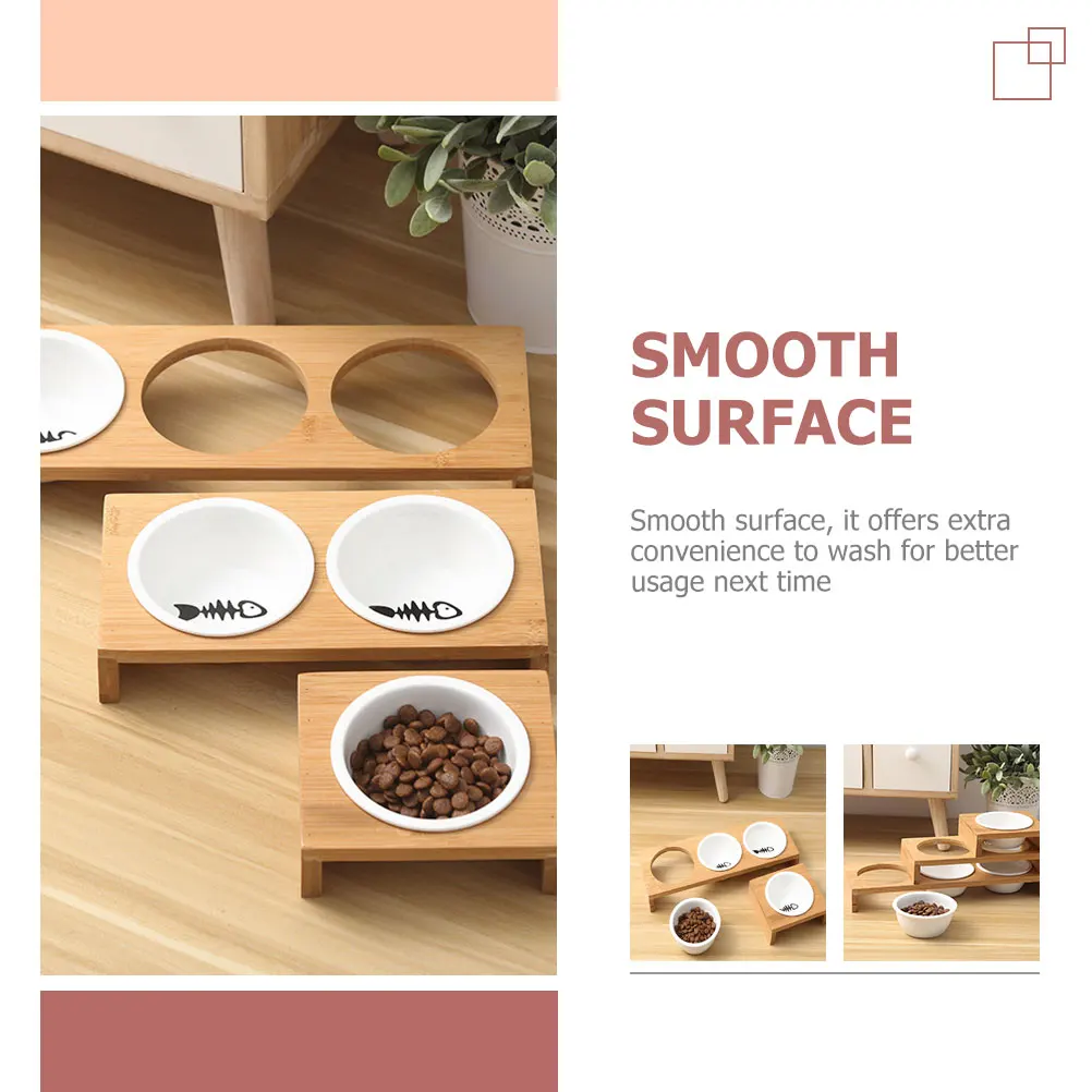 

Bamboo Bowl Ceramic Pet Feeder Dog Water Container Kitten Food Bowl Elevated Design Easy Clean Gift Idea