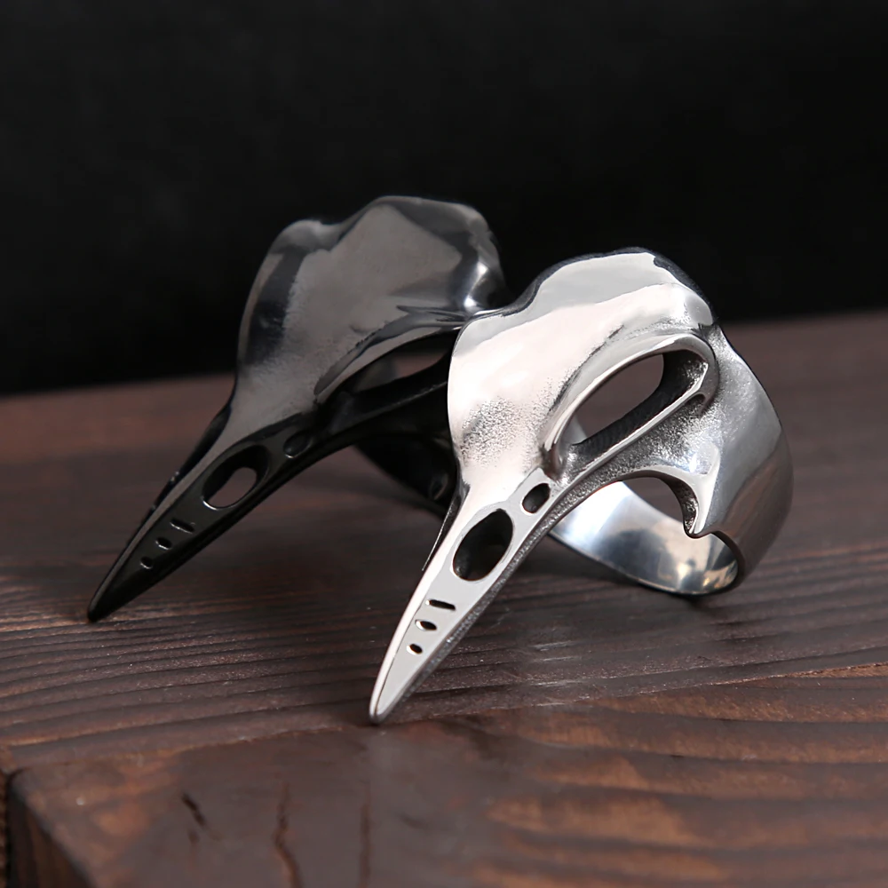 Hochglanzpolierter Wikinger Black Crow Skull Ring Gothic Vintage Edelstahl Tierring für Männer Frauen Biker Amulett Schmuck Großhandel