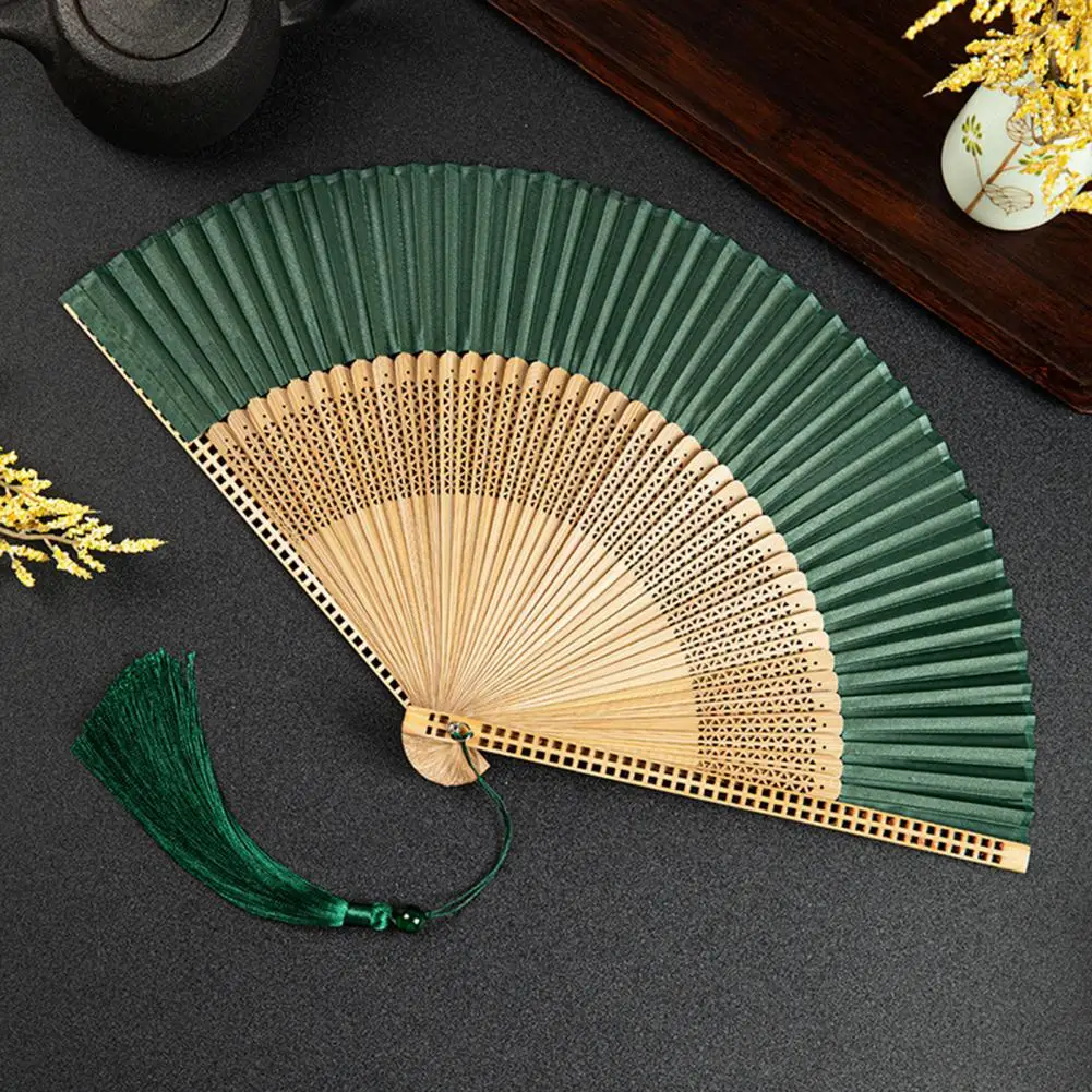 Portable Hand Fan Elegant Bamboo Folding Fan with Tassels Summer Parties Dance Performances Hand Held Decoration Prop ventilador