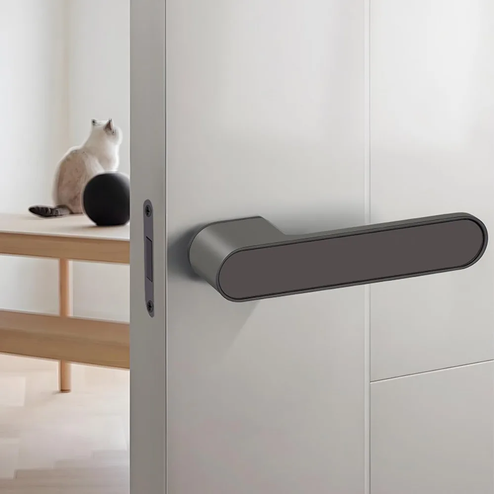 Minimalist Magnetic Door Lock Zinc Alloy One-word Handle Silent Door Lock Hidden Keyhole Ecological Door Lock For Bedroom Study