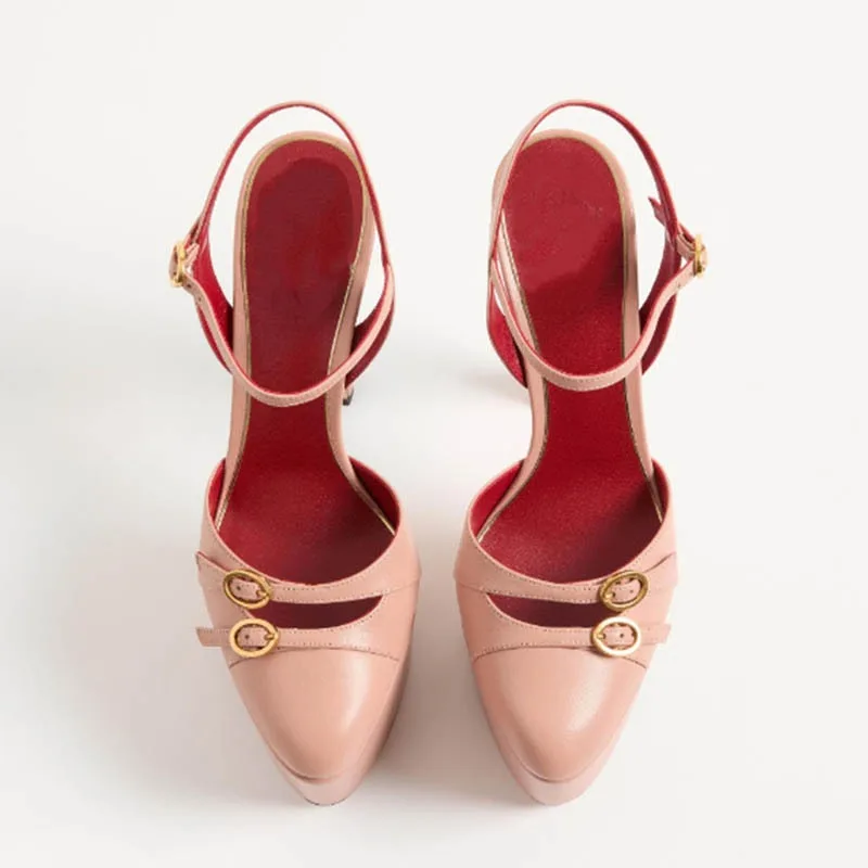 2026Women's New Round Head Thick High Heel Sandals Fashion Thick Bottom Fashion Show Party Large Women's Sandals