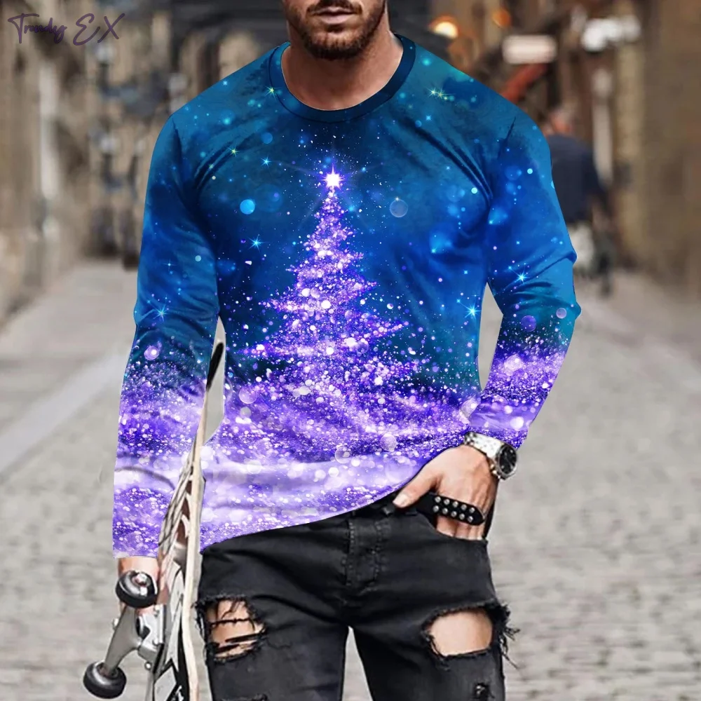 

Men's Clothing Christmas Tree Graphic Tshirts Long Sleeve T-Shirts for Men Fashion O-Neck Autumn Funny T Shirt Oversized Clothes