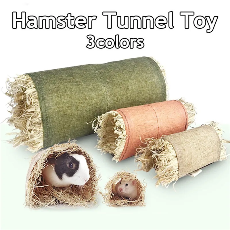 Guinea Pig Nest Cozy Hamster Hideout House Bed Hamster Tunnel Nest Small Animal Bed Natural Straw Cage Accessories for Rodent