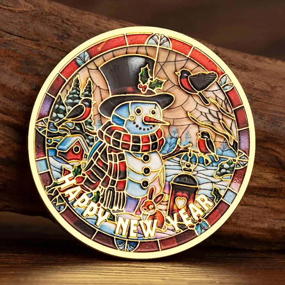 Merry Christmas Depicting Gold Snowman Colorful Pattern Collectible Coins Delicate Christmas Small Gift Commemorative Coin