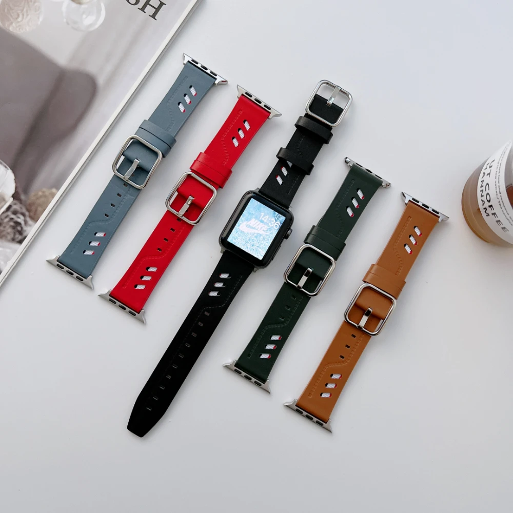 Leather Nylon Strap for Apple Watch Band 49mm 45 41mm 44 40mm 42 38mm Bracelet Wristband iWatch Series Ultra 876543SE Accessorie