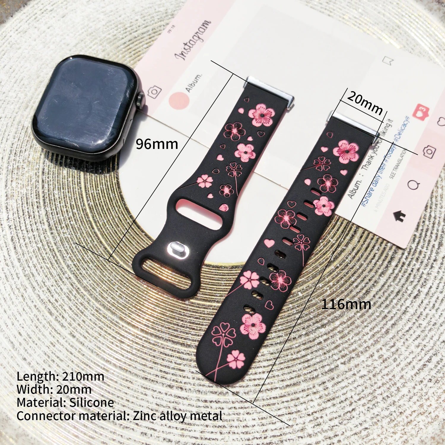 Pink Contrasting Universal 20mm Silicone Strap for Huawei Fit3/4/5 4/5Pro Sports Watch Replacement Band Model