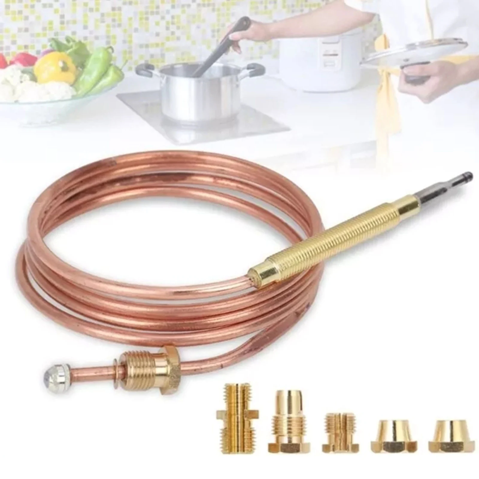 60cm Gas Stove Thermocouple Heater Part Burner Universal Fireplace Replacement Kit Adapter Temperature Controller With 5Pcs Nuts