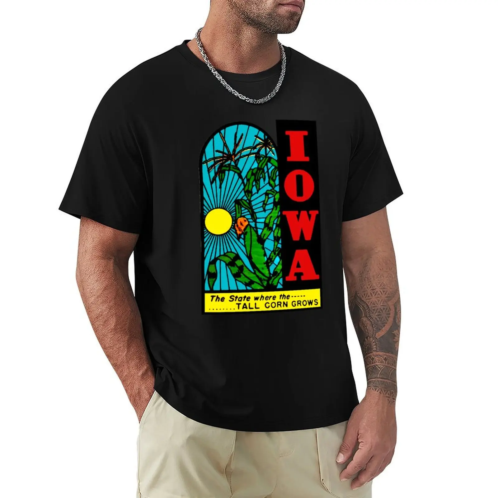 Iowa IA State Tall Corn Vintage Travel Decal T-Shirt Work Daily Short Sleeve Top