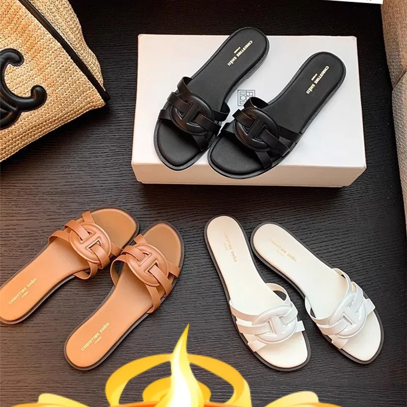 

Slippers women's casual outer wear one-word Roman cool slippers flat-bottomed beach slippers women's D home