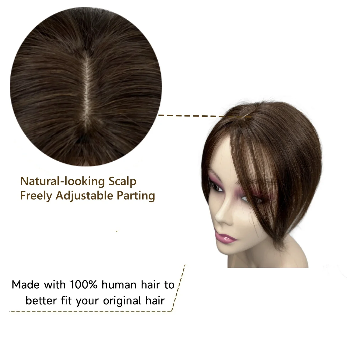 Satifresion الشعر القبعات العالية للنساء شعر بشري حقيقي 10 بوصة رقيقة الدانتيل قاعدة منتصف جزء الانفجارات قطع الشعر مع ترقق الشعر #3