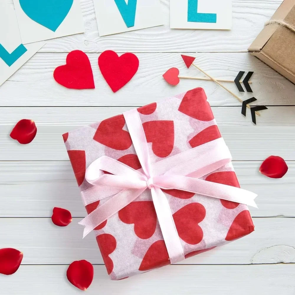 Tissue Paper for Packaging 10 Sheets Gift Wrapping Tissue Paper Heart Design Art Paper for Crafts Valentine\'s Day Wedding Decor