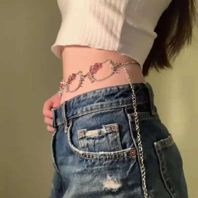 Y2K Cartoon Muster Hallo Kitty Metall Voller Diamanten Taille Kette Sexy Gürtel Pullover Kette Mädchen Kleidung Zubehör Besonderes Geschenk