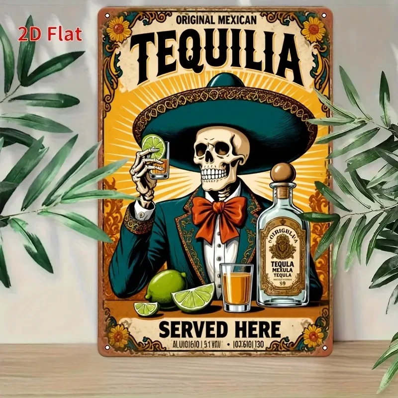 Tin Sign - Vintage Durable Metal Plaque Wall Decor, Home Office Bar Man Cave Mexican Skeleton Tequila Retro Bar Wall Art