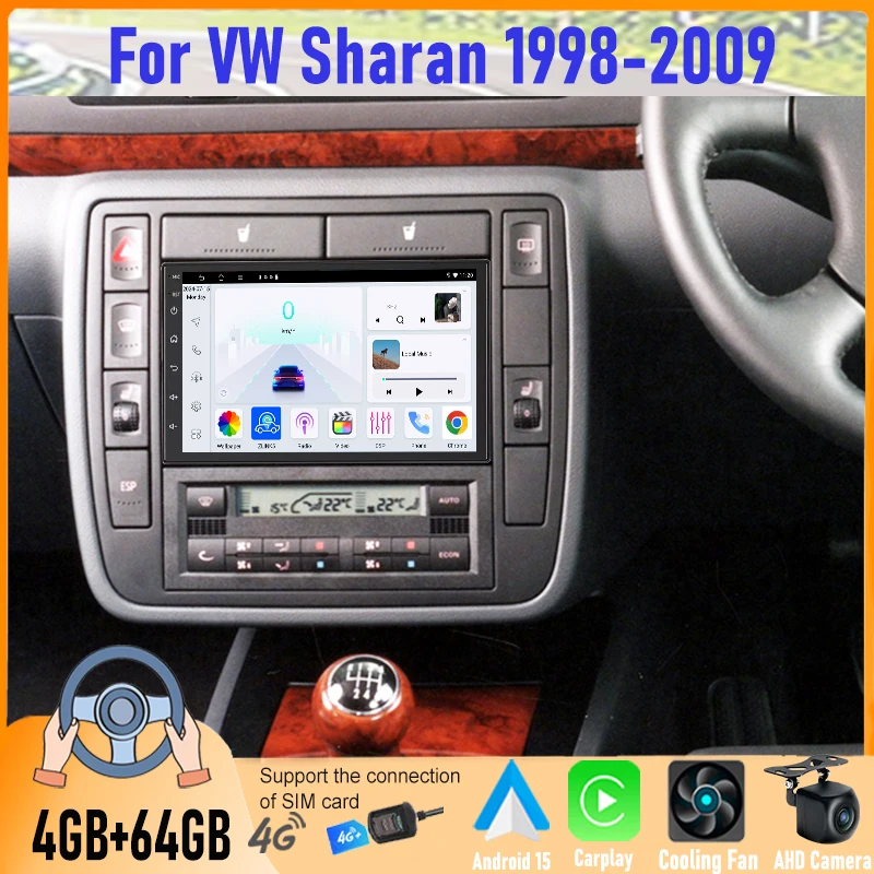 

7'' For VW Sharan 1998-2009 Car Radio Android GPS Navi Head Unit Carplay Apple Android Bluetooth Camera Google Map FM Stereo