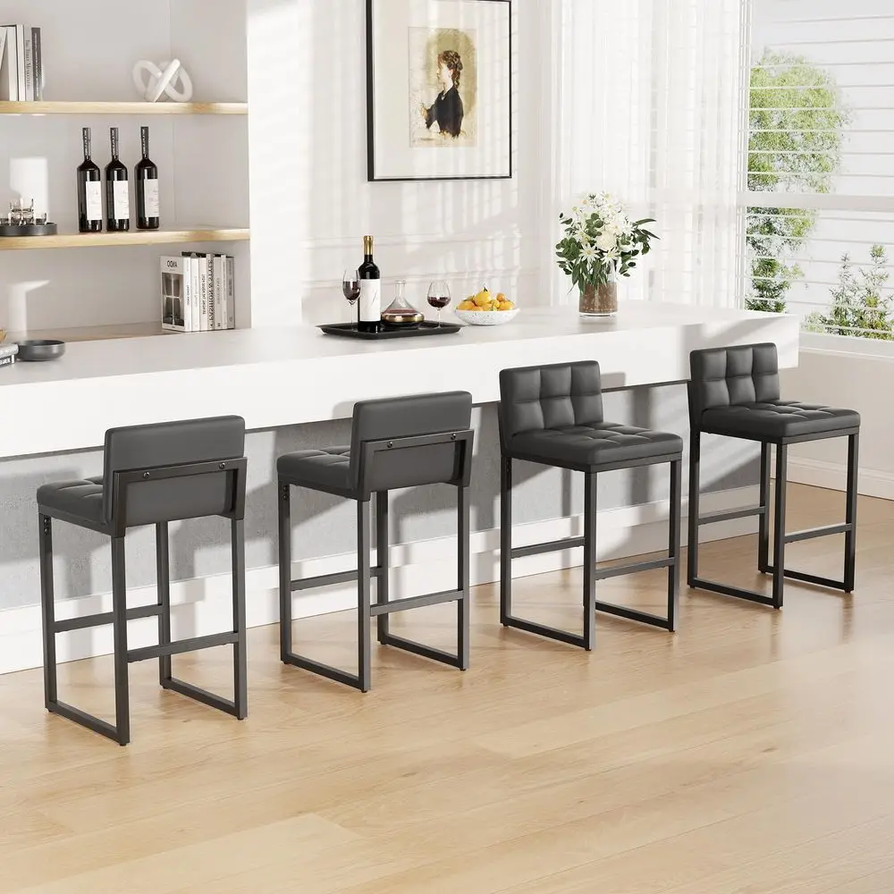 

Bar Stools Set of 4, Modern Faux Leather Counter Height Bar Stools with Low Back and Footrest, Sturdy Thickened Metal Leg, ho
